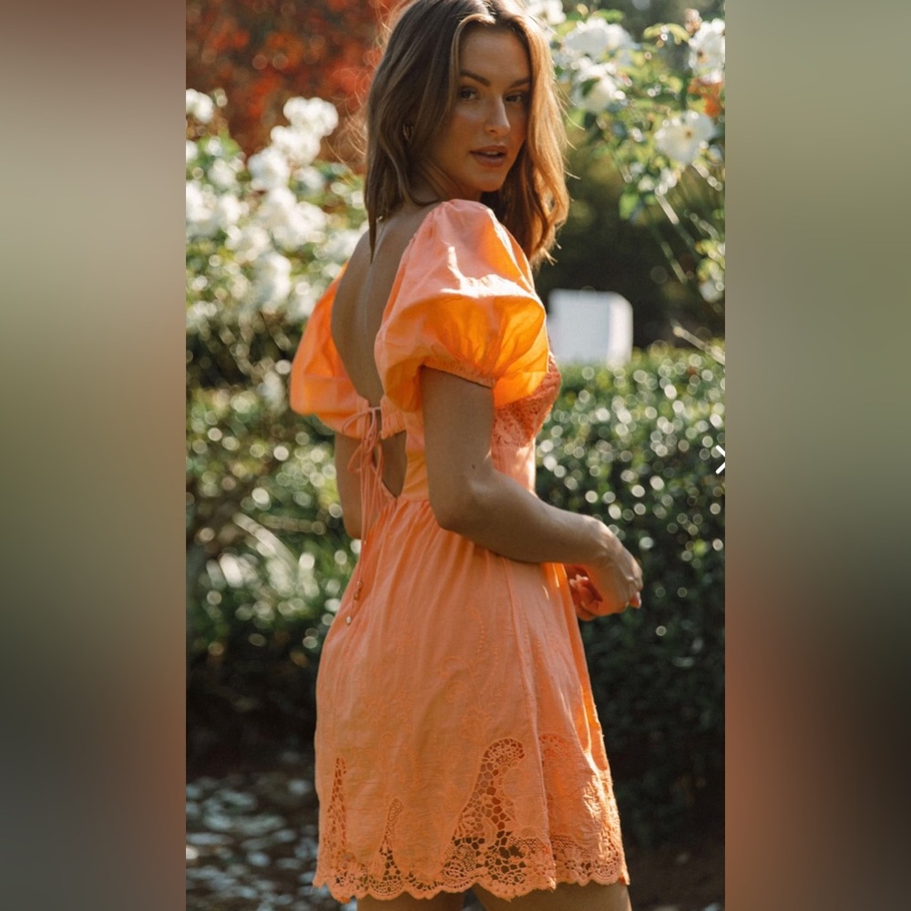 SELFIE LESLIE NWT LOVERS LANE LACE TRIM PUFF SLEEVE DRESS - Picture 8 of 10